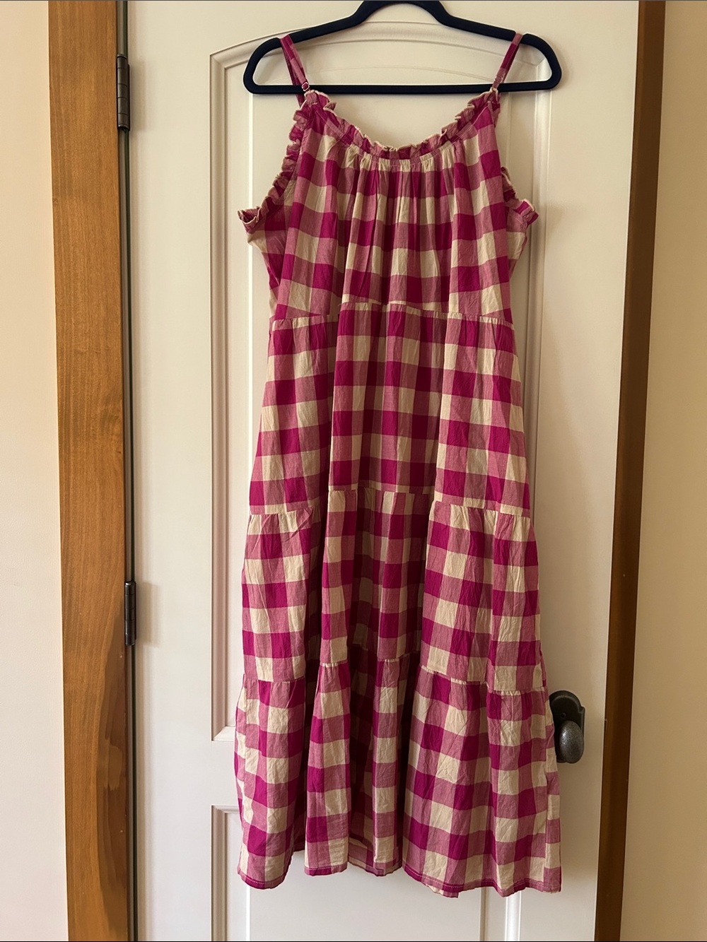 NATURAL LIFE Fuchsia and Cream Gingham Tiered Maxi Sundress